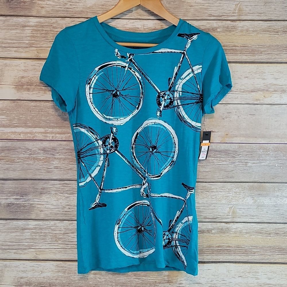 Crown and Ivy Turquoise Blue Bicycle Tee S